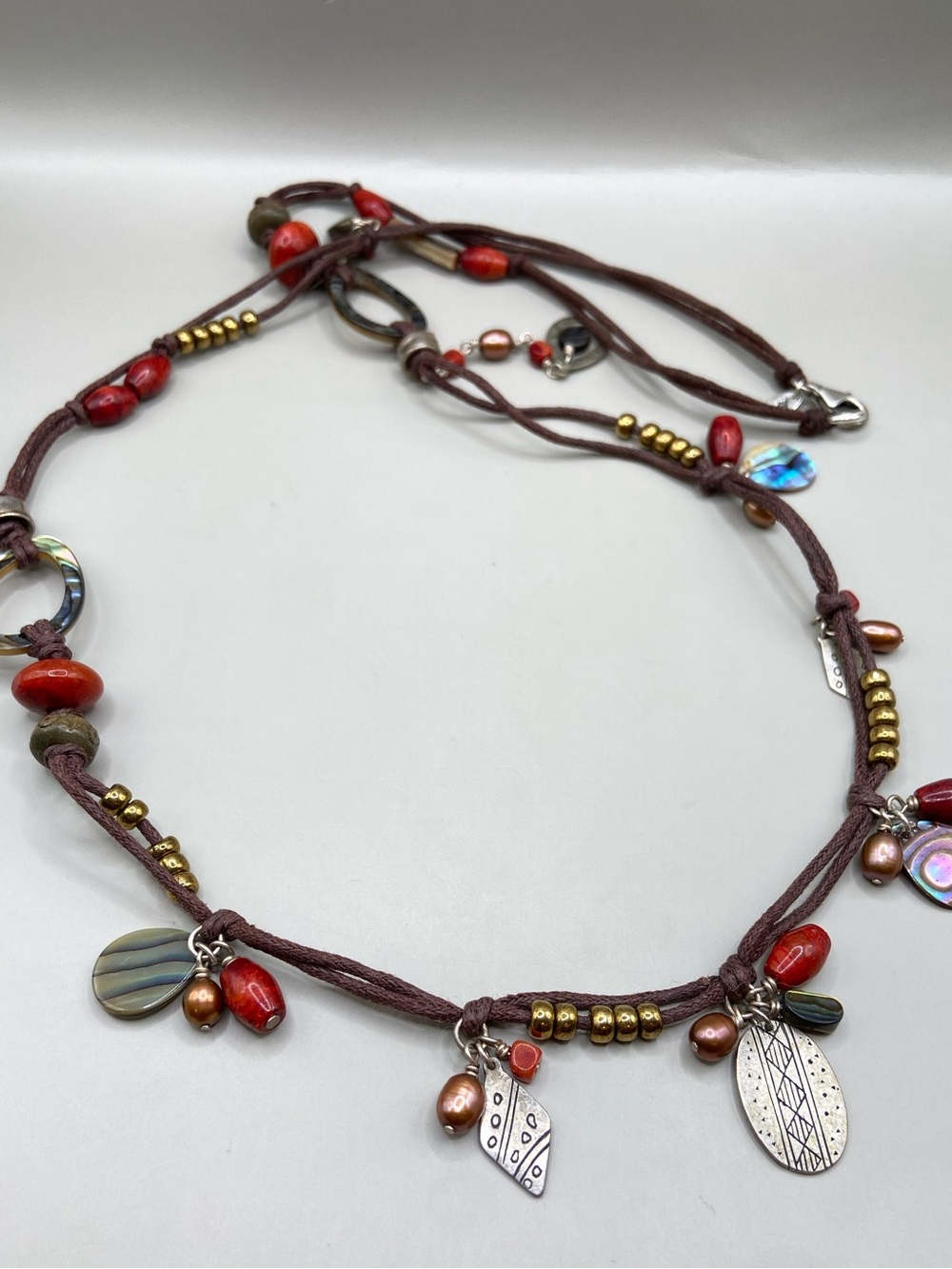Silpada Long Red Coral, Pearl, Shell Necklace